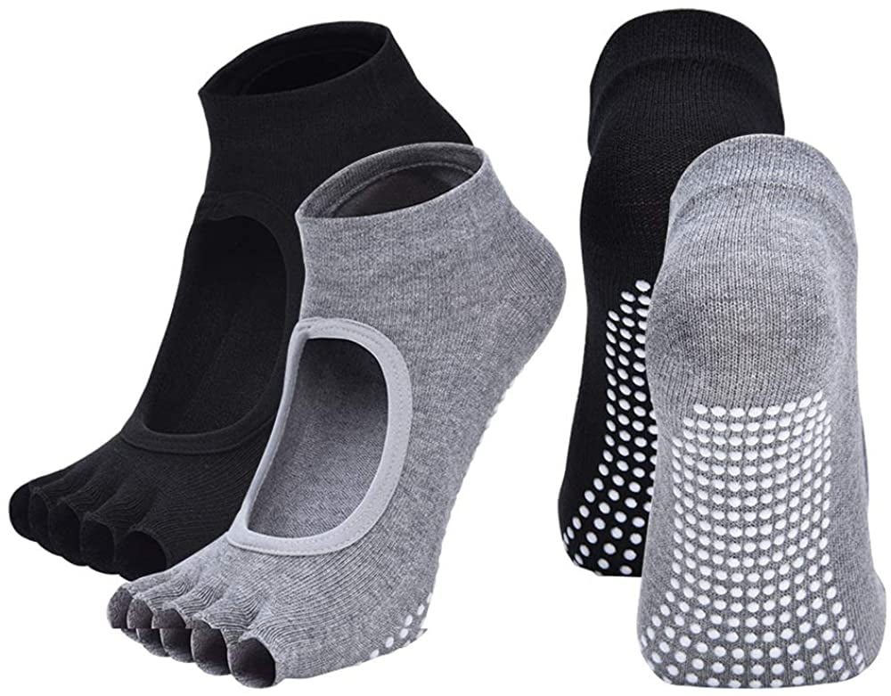 New 4 Pair Women PilatesGrip Cotton Non Slip Toeless Yoga Socks Open Toe Durable 