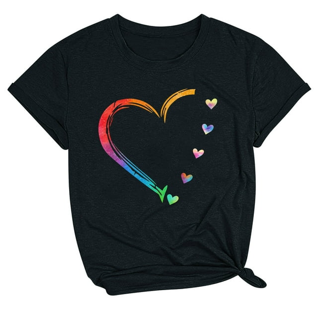 AherBiu T-Shirts de la Saint-Valentin pour Femmes, Col Rond Imprimé, Manches Courtes, Hauts d'Été, T-Shirts Basiques Confortables