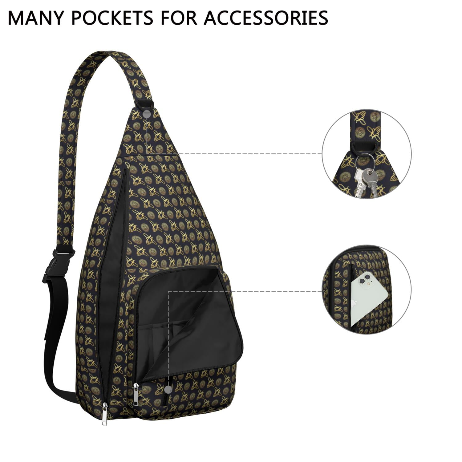 Cute Bee Print Sling Backpack – Colorful Cartoon Honeycomb & Floral Crossbody Bag for Travel & Hiking