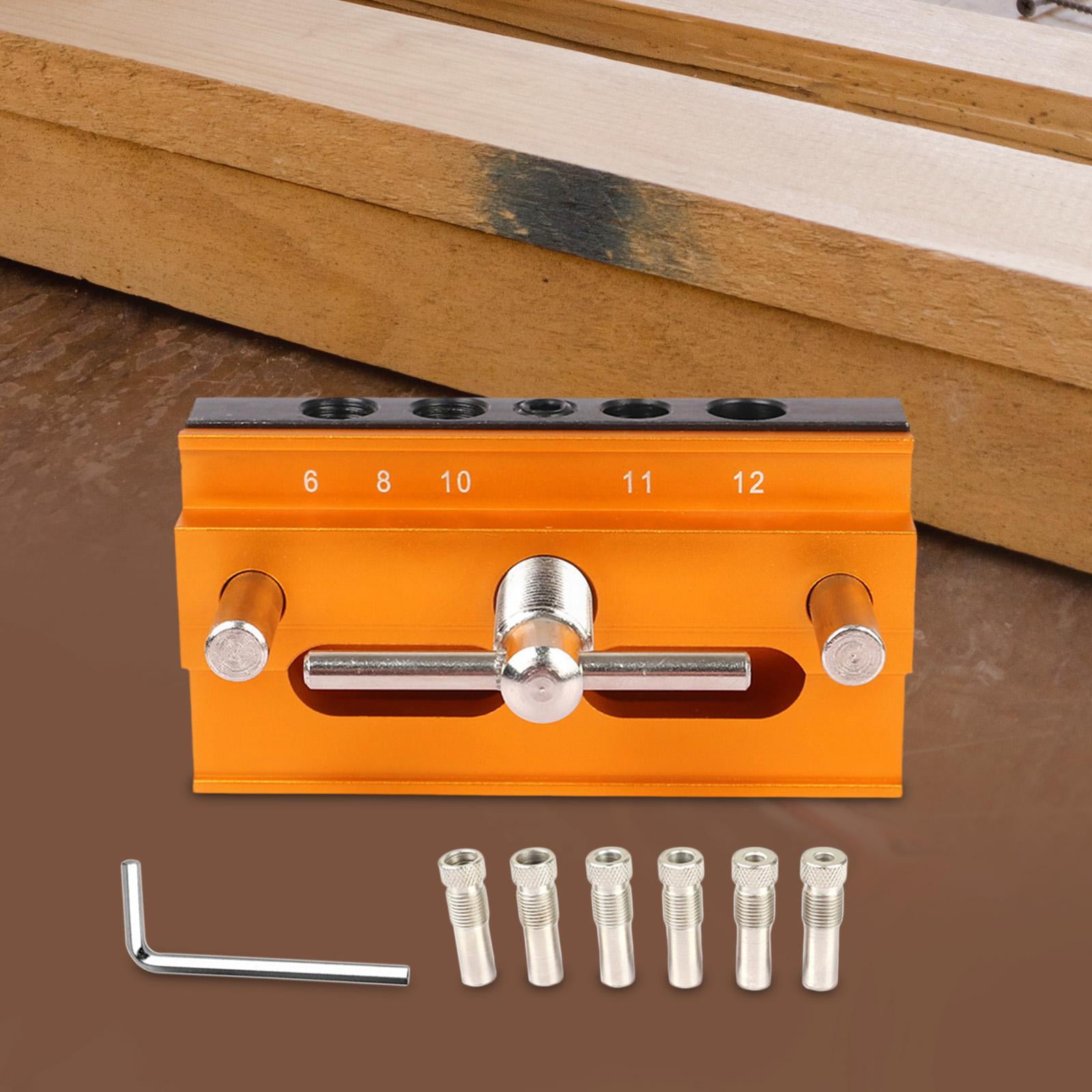 figatia Dowel Jig for Straight Holes Set Tool Versatile Adjustable Width 0.4inch-2.3inch Drill Jig with 6 Guide Bushings Golden