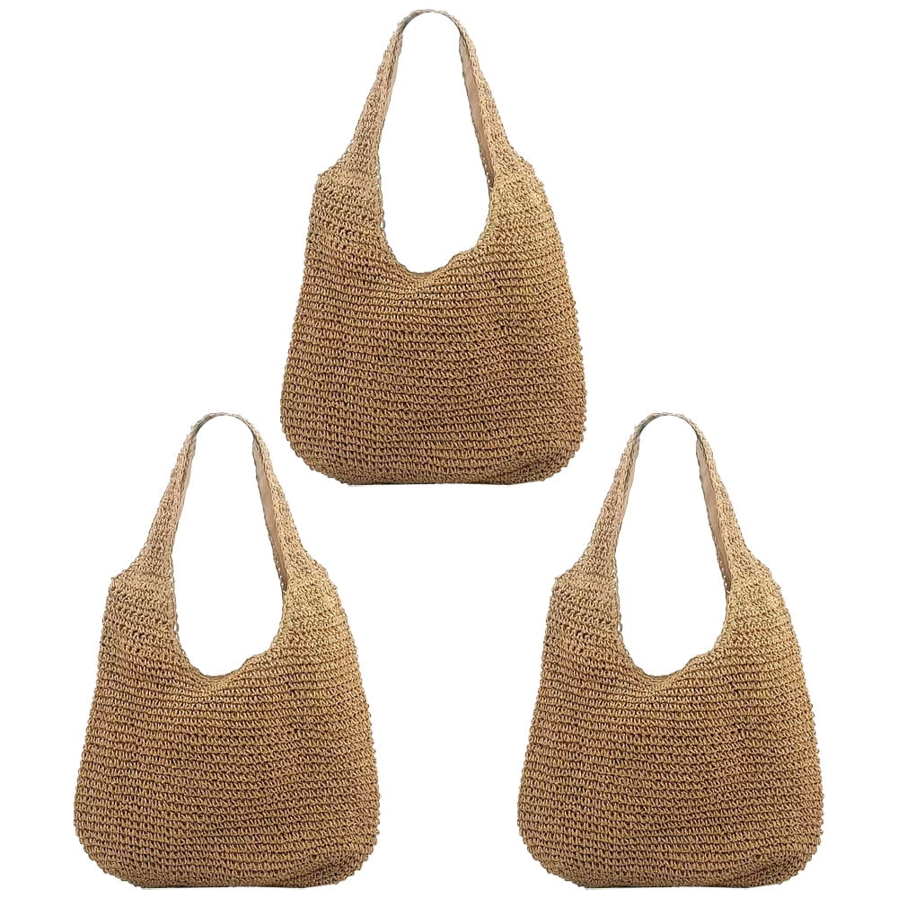 Sac à Bandoulière en Paille pour Femmes, Sac à Main Seau, Tissage