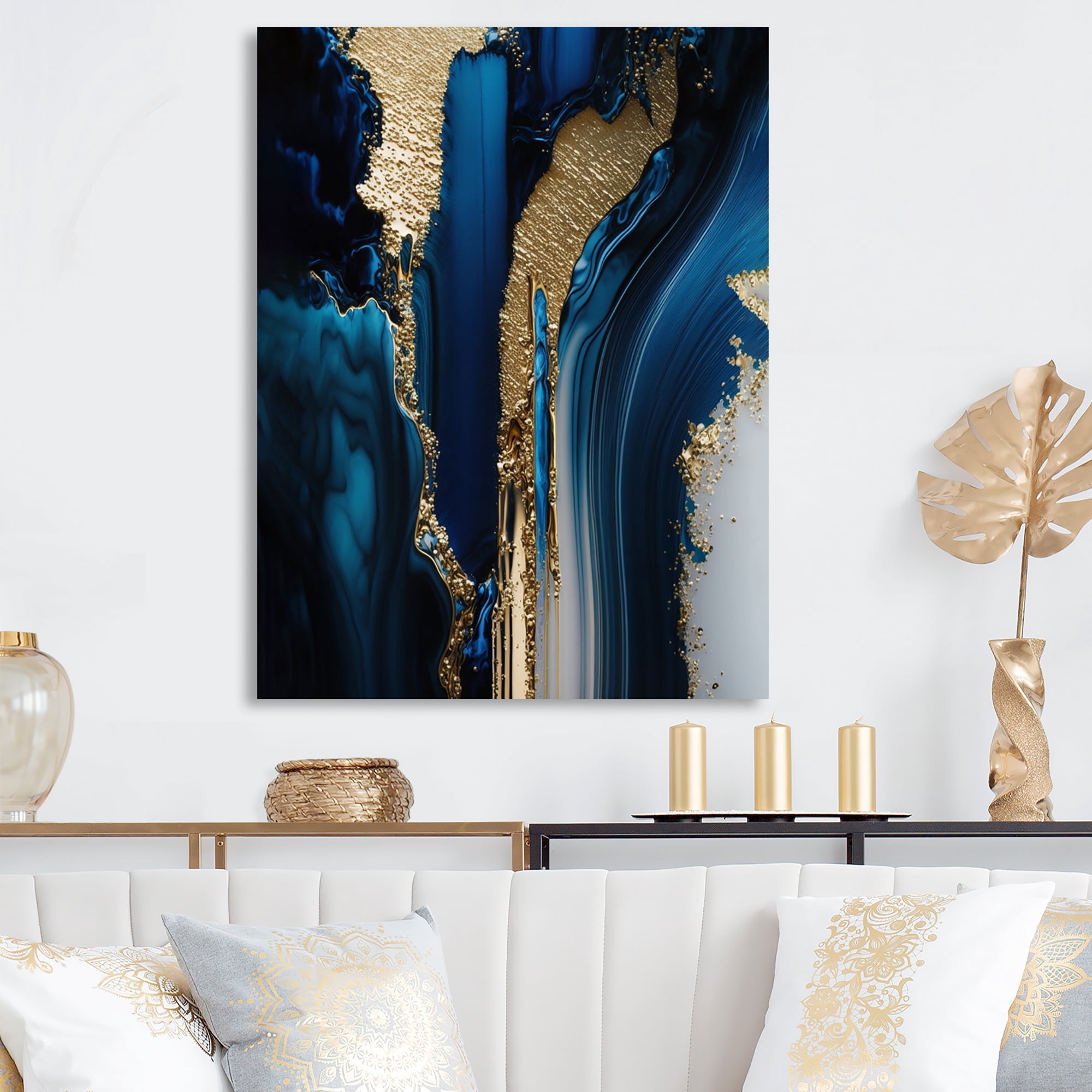 Designart Abstract Geode Waves Gold II Canvas Wall Art