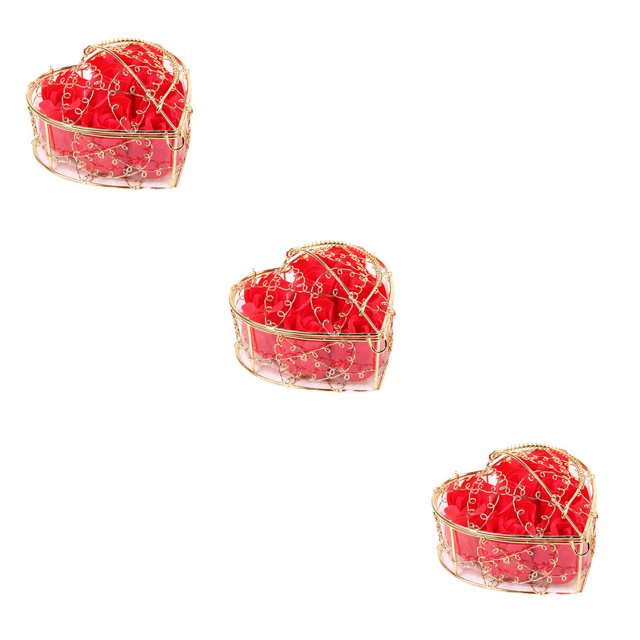 Toystoory Caja de regalo de flores de jabón rosa, cesta de hierro chapada en oro, 6 rosas artificiales, regalo de boda creativo para el Día de San rojo 3piezas Toystoory CBP062535