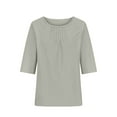 thumbnail image 4 of Fouhkni Cotton Linen Tops for Women Half Sleeve Crew Neck Solid Color Lightweight Oversized Tshirts, 4 of 6
