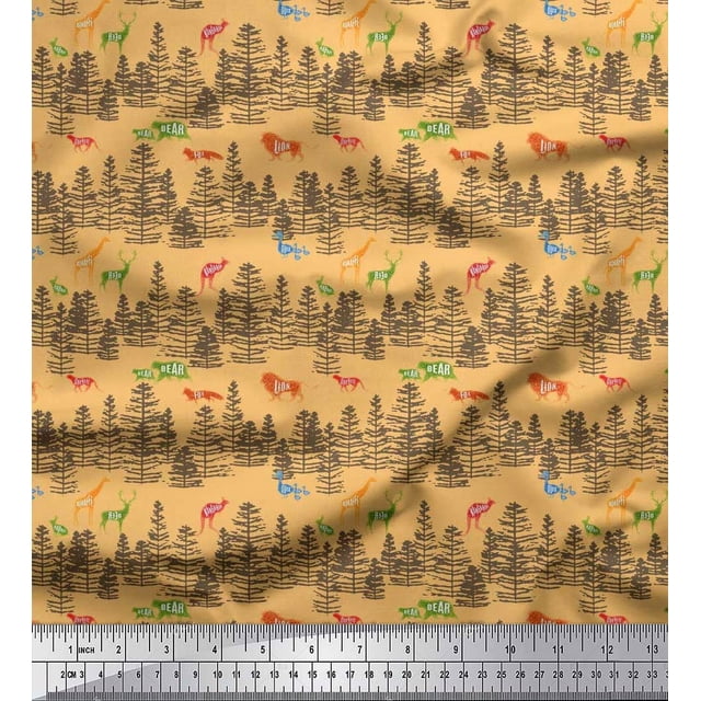 Soimoi Cotton Voile Fabric Animals,Bird & Tree Modern Style Decor Fabric Printed Yard 42 Inch Wide