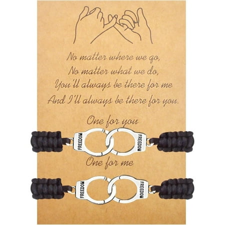 2pcs Partners in Crime Bracelets Handcuff Distance Matching Adjustable Cord Braided Friendship Bracelet with a Card for Women Men Best Friend BFF Birthday Thanksgiving Gifts
