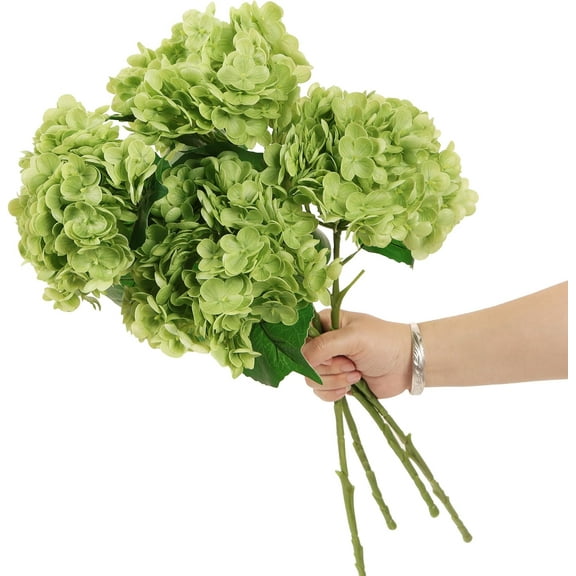 3pcs Real Touch Artificial Hydrangea Flowers, 20 Inch Long Stem Silk Hydrangea with True Touch Petals, Artificial Flower for Home Decor Wedding,Green