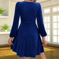 thumbnail image 4 of Stichou Women's Ruffle V Neck Long Sleeve Mini Satin Silk Dress Elegant Flowy Wedding Guest Party Short Dresses Blue M, 4 of 5