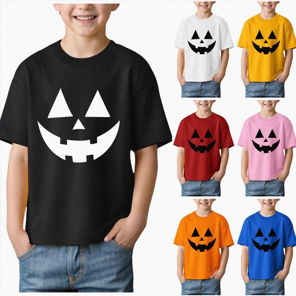 Gerichy Halloween Shirts for Kids Toddler Pumpkin Cotton Short Sleeve Tshirt Clothes Daily Casual Tees 1-14 Years