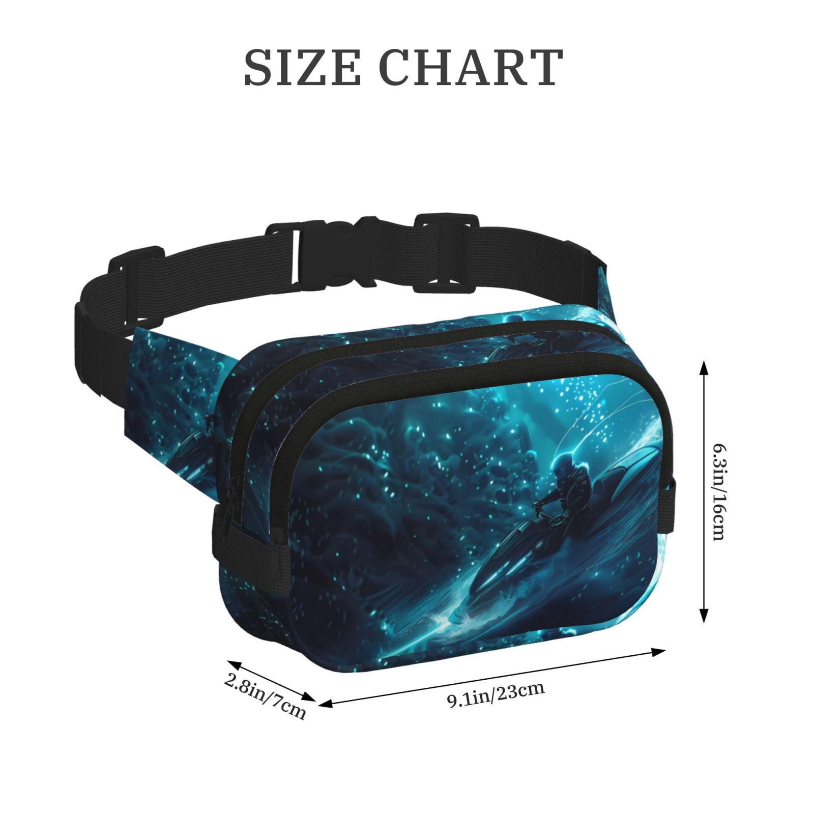 Picia Futuristic Jet Ski Adventure Print Square Double-Layer Waist Bag Mini Adjustable Waist Belt Bag Exercise Running Travel Hiking