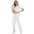 thumbnail image 2 of Womens High Waist Pants Drawstring Waist Wide Leg Cropped Comfort Capris Casual Vacation Trousers with Pockets, White, S, 2 of 9