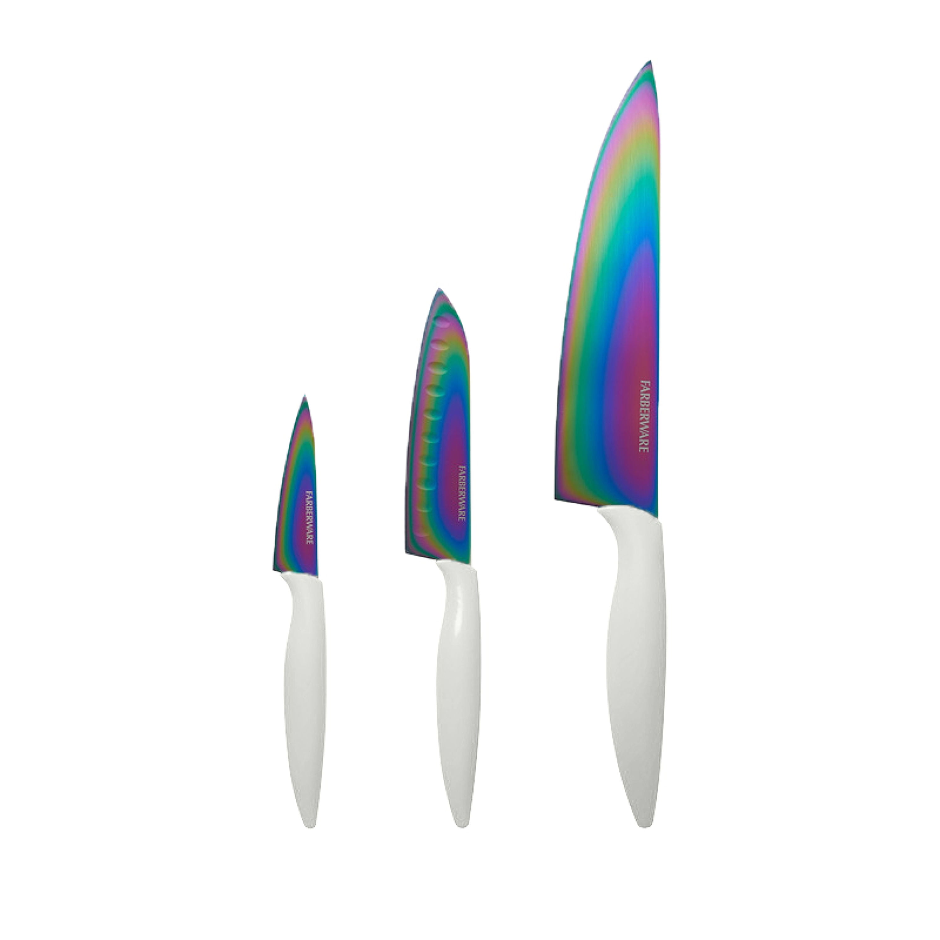 Farberware 3Piece Chef Knife Set With Rainbow Titanium BladeWhite