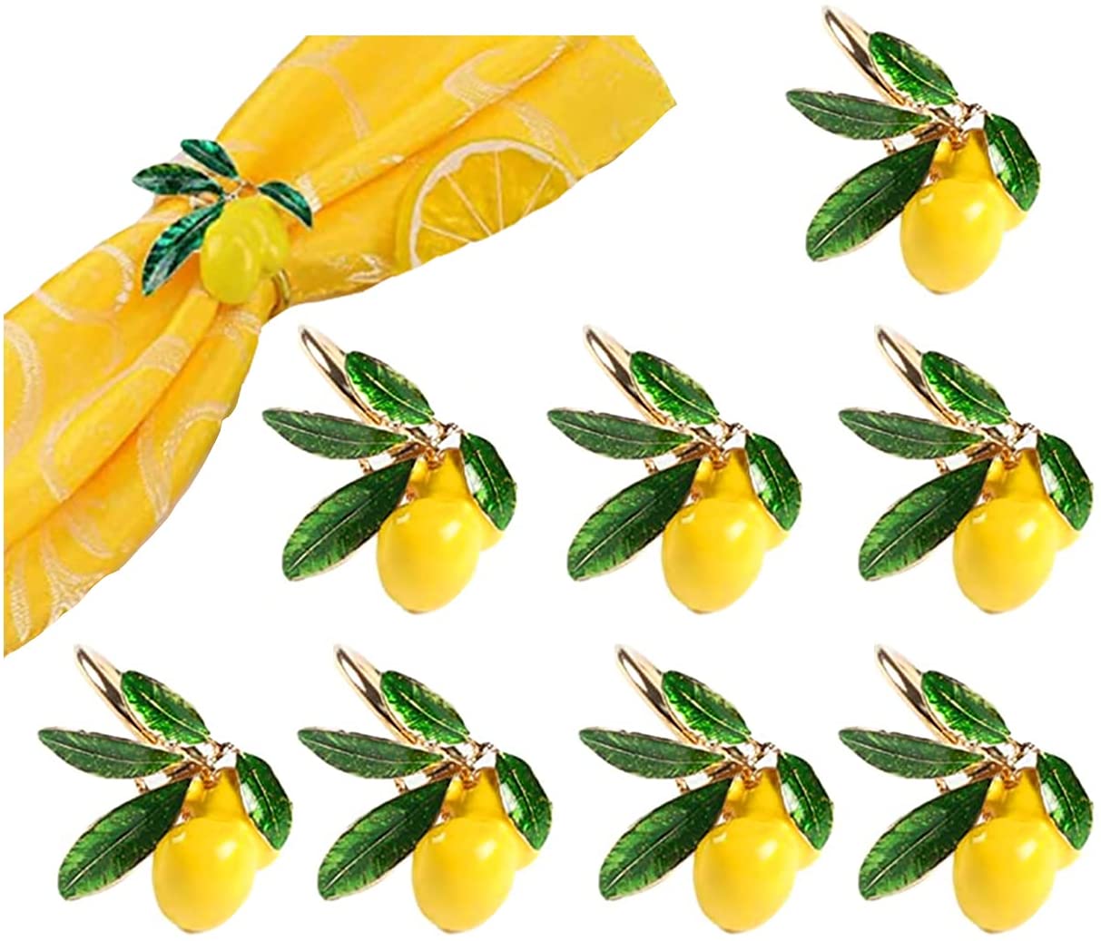 8 PCS Lemon Gold Metal Napkin Rings,Summer Fruit Serviette Napkin Rings Buckle Holder for Wedding,Birthday,Holiday,Dinner Party