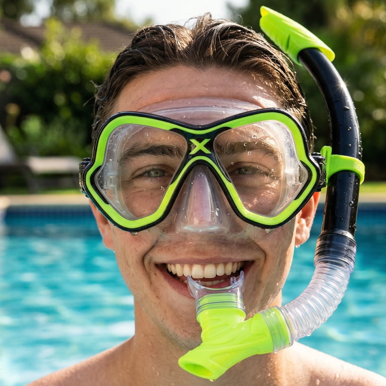 2 pack) Aqua Dolfino Adult Open Mask and Snorkel Set, Black/Green