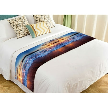 Gckg Ocean Wave At Sunset Seascape Bed Runner Crash Into Me Bed Runners Scarves Bed Decoration 20x95 Inch