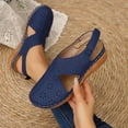 thumbnail image 4 of Wedge Sandals for Women Closed Toe Hollow out Fashion Gladiator Summer Beach Orthopedic Shoes with Hook and Loop Blue Size 7.5, 4 of 7