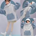 thumbnail image 2 of Sudadera de felpa YONGSHENG para mujer con capucha de gran tamaño color azul y blanco, 2 of 5
