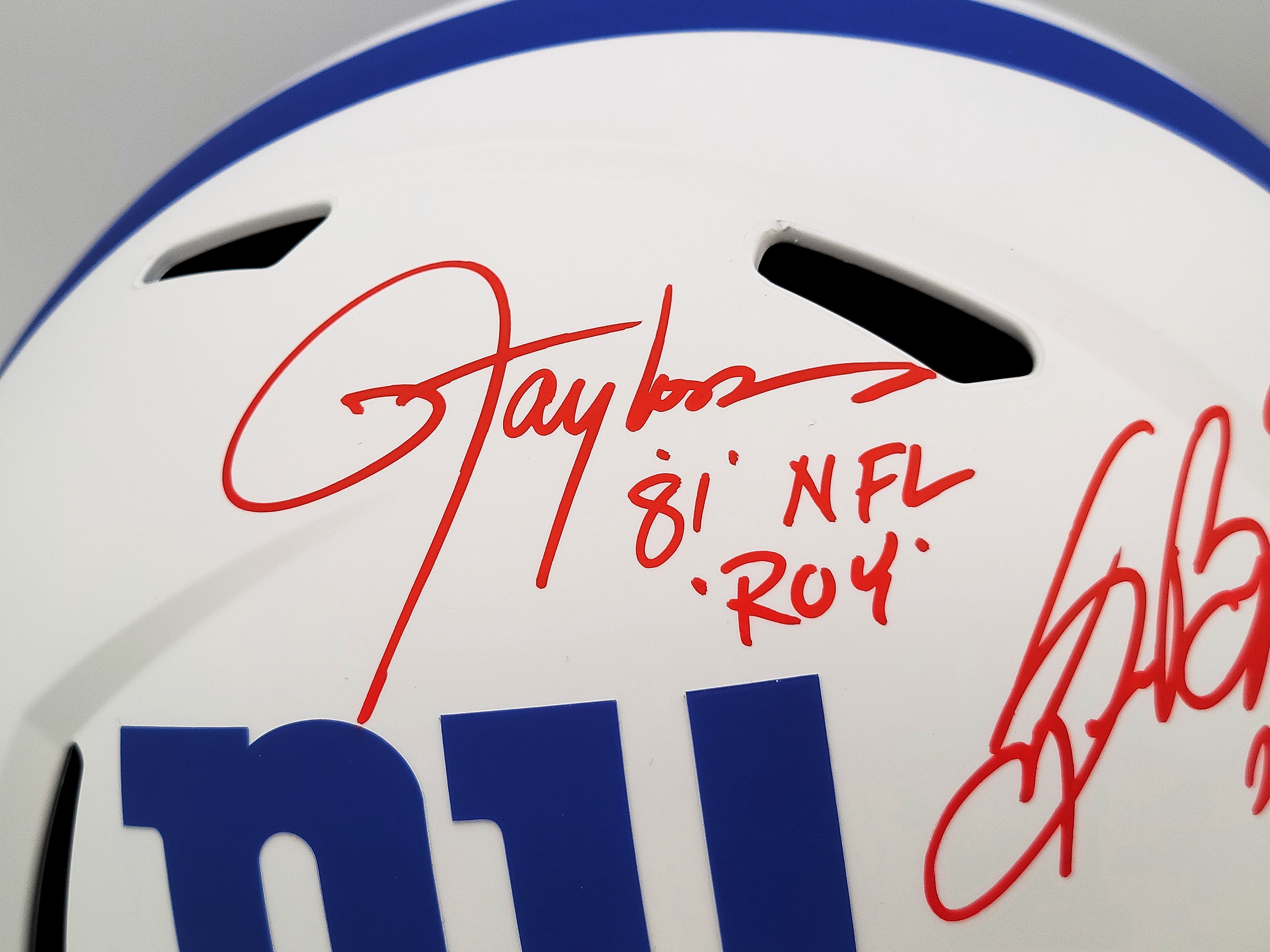Lawrence Taylor & Saquon Barkley Autographed New York Giants Lunar Eclipse White Full Size Replica Speed Helmet "NFL ROY" Beckett BAS QR 202989