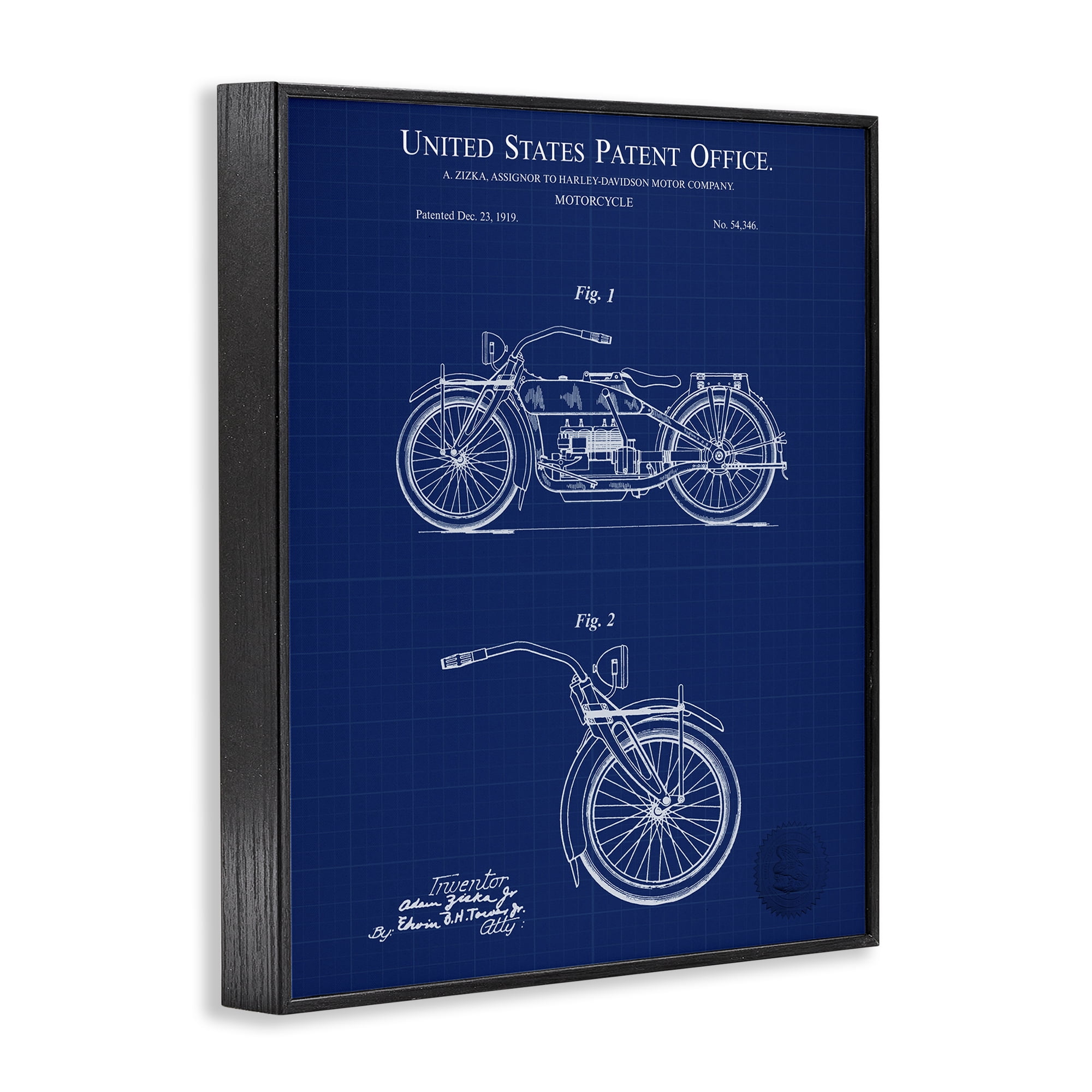 Stupell Industries Detailed Motorcycle Blueprint Transportation Painting Black Framed Art Print Wall Art, 16 x 20