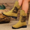 thumbnail image 6 of Willtoo Womens Polka Dot Lace Up Mid Calf Combat Boots, Back Zipper Round Toe Chunky Block Heel Boots, Non Slip Lug Sole Fashion Winter Boots, 6 of 6