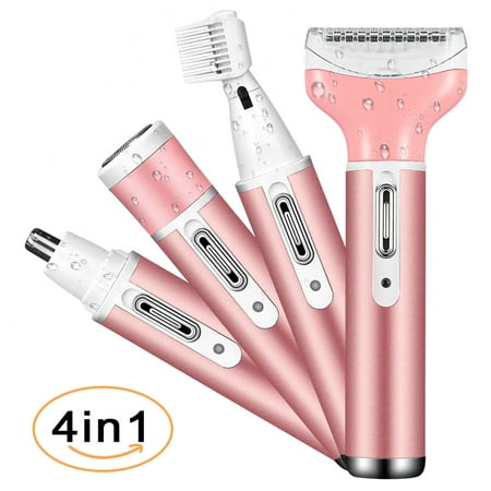 Electric Shaver 4 in 1 Rechargeable Women Razor, Waterproof Painless Epilator Body Hair Remover Face Facial Removal Eyebrow Bikini Groomer Nose Hair Beard Trimmer Armpit Leg Clipper Lady Grooming