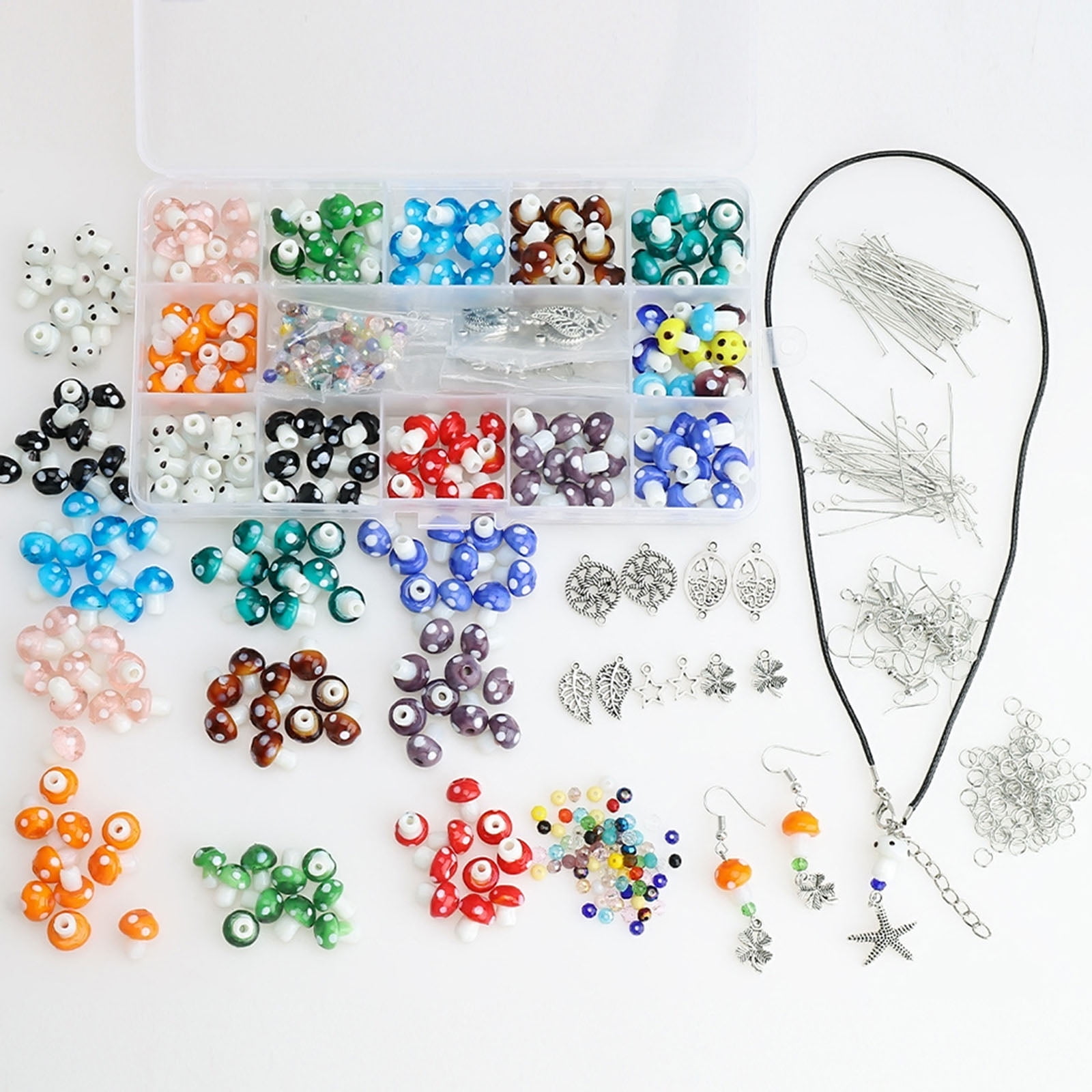 CIYISON 15Girds Mixed Color Bead Kit Mushroom Shape Lampwork Glass Bead with 2mm Hole