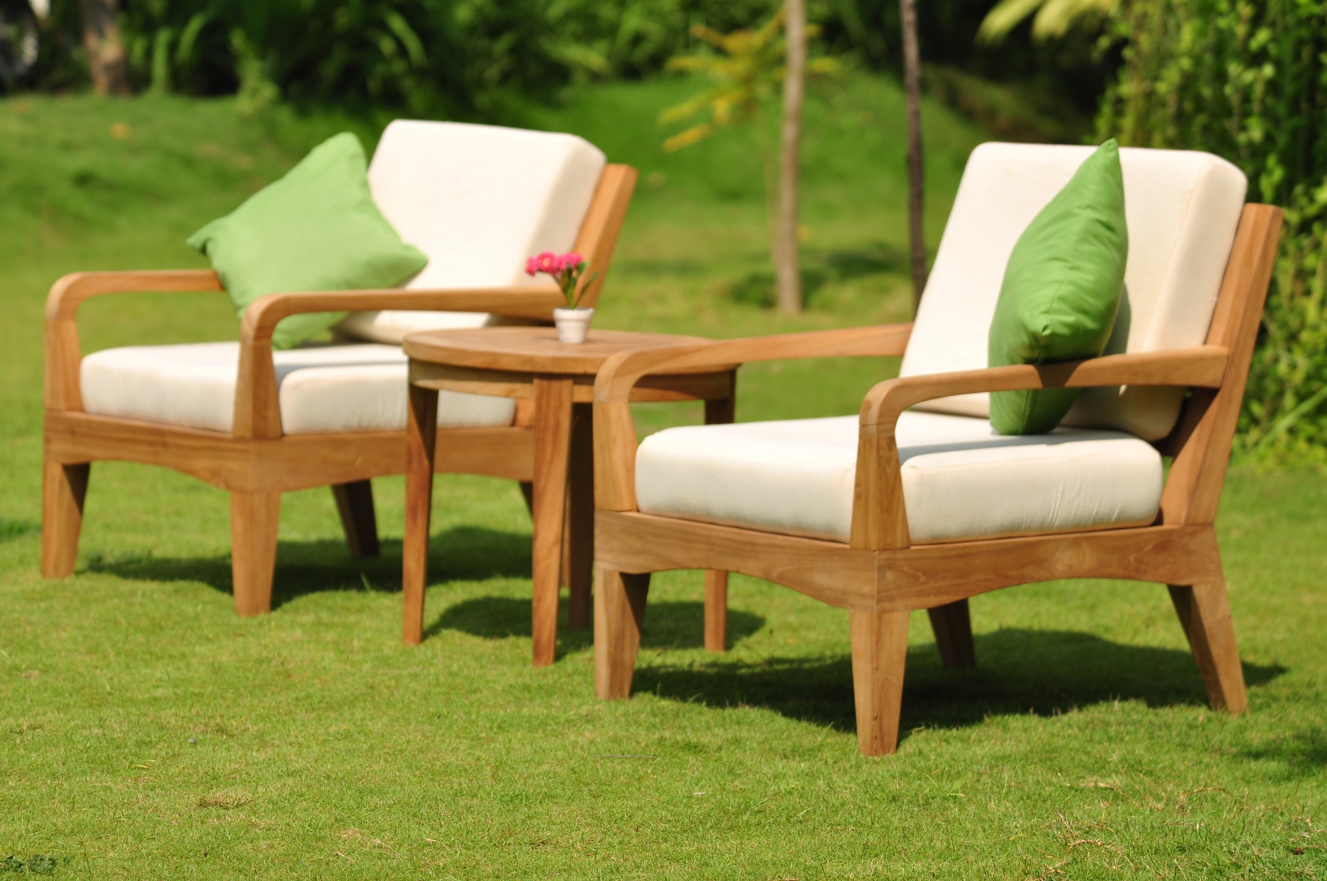 WholesaleTeak Outdoor Patio Grade-A Teak Wood 3 Piece Teak Sofa Lounge Chair Set - 2 Lounge Chairs And 1 Round End Table - Furniture only - Noida COLLECTION #WMSSNO3 - image 2 of 2