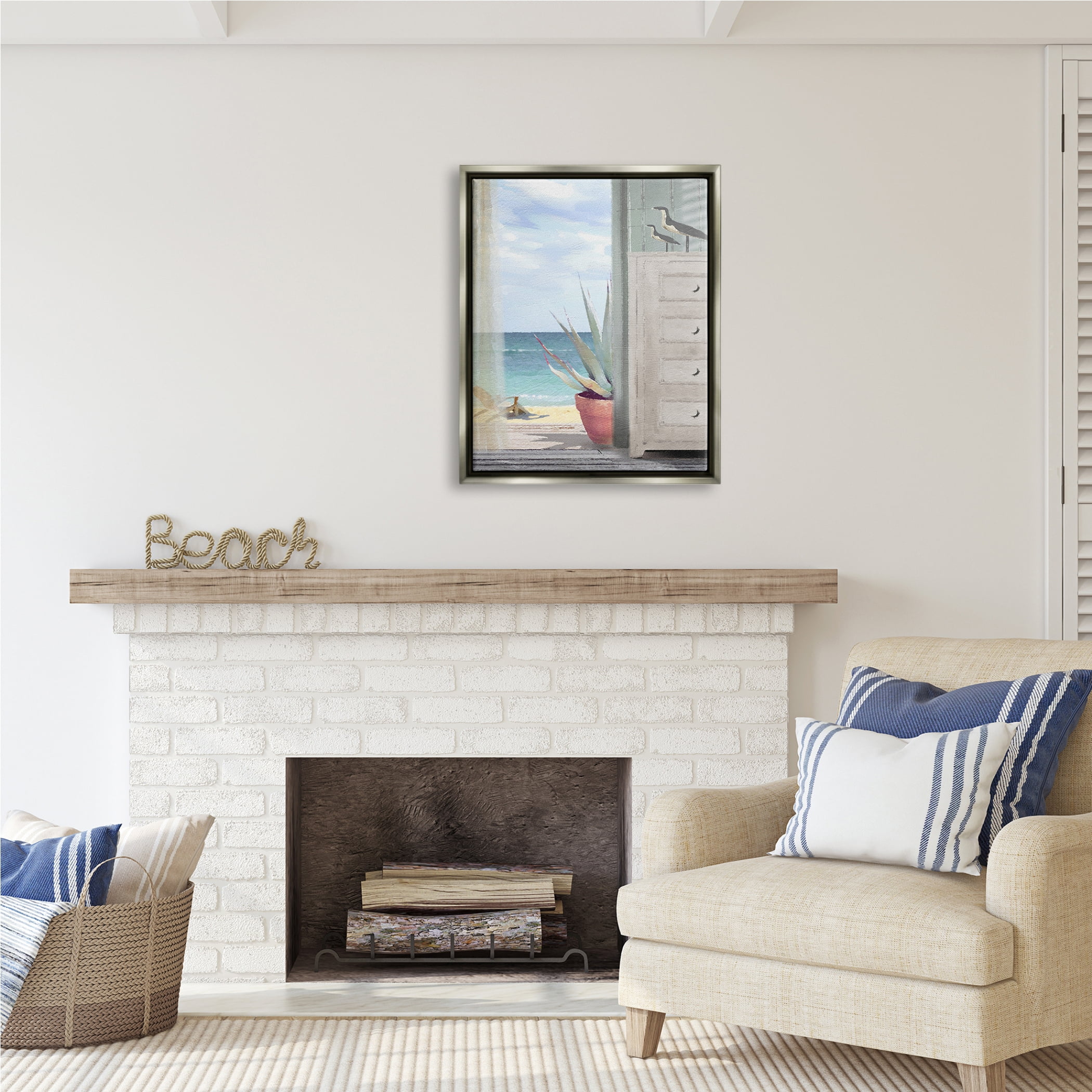 Stupell Industries Coastal Doorway Beach View Nature Painting Gray Floater Framed Art Print Wall Art, 25 x 31