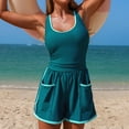 thumbnail image 5 of felwors Women's Athletic Quick-Dry One-Piece Swimsuit - Tank Style With Side Pockets Slim-Fit Swim & Beach Wear(Dark Green, S), 5 of 8
