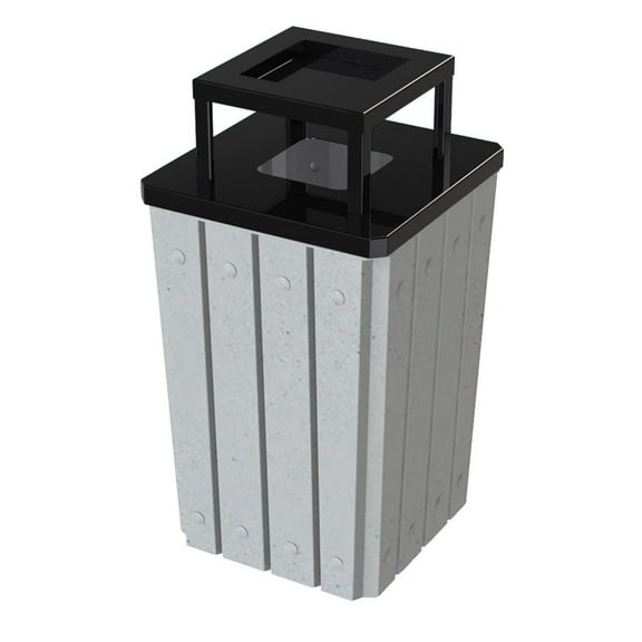 Sturdy Essentials 32 Gallon Square Slated 100% Recycled Plastic Heavy Duty Outdoor Trash Can with Ashtray Top Lid - Light Granite