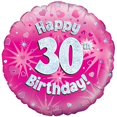 thumbnail image 1 of Oaktree - Globo holográfico redondo modelo Happy 30th Birthday en rosa (Rosa/Plata), 1 of 2