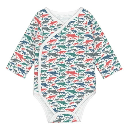 

Matuu Colorful Shark for Baby Long-Sleeve Bodysuit Soft Cotton Comfortable and Breathable Perfect for Newborns and Infants