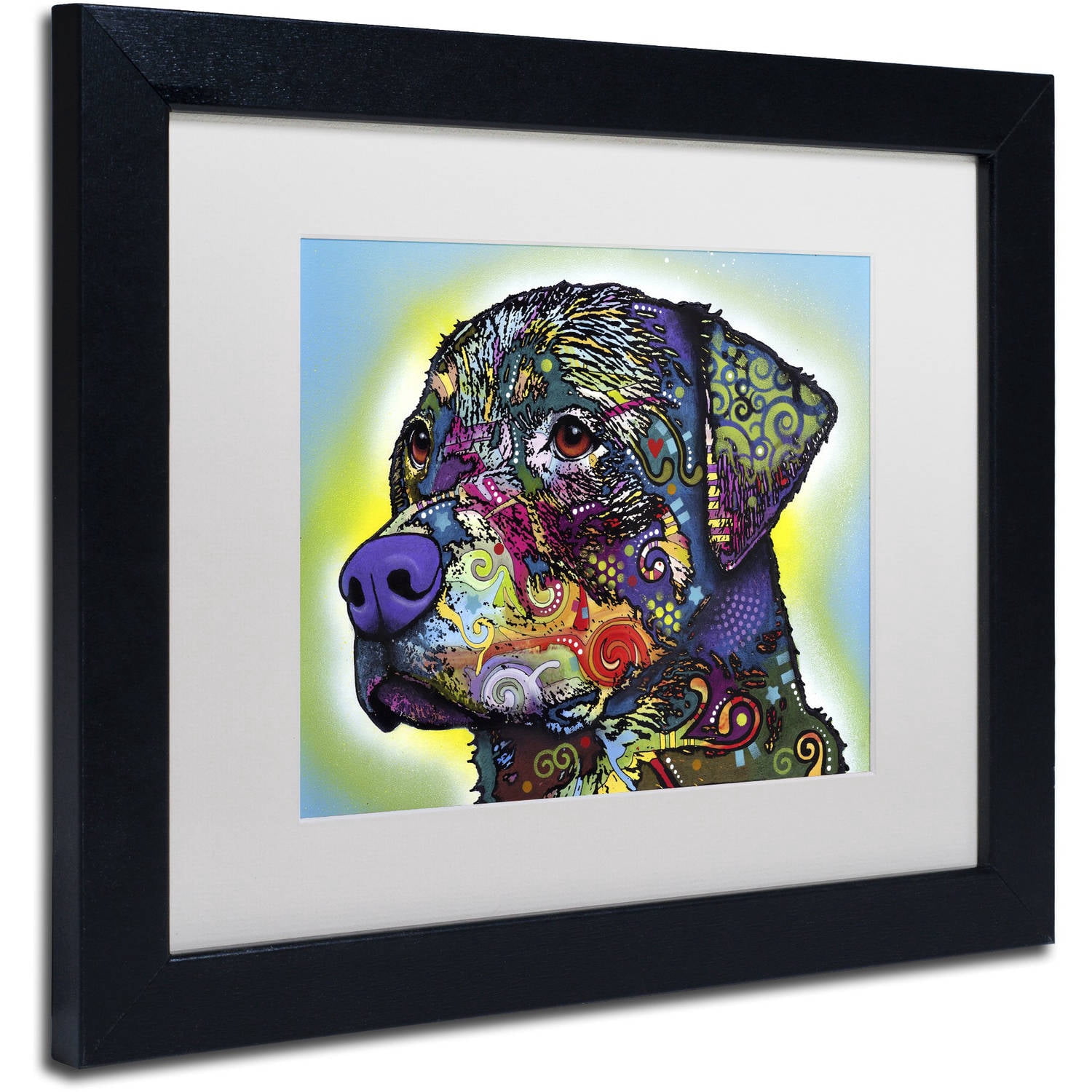 Trademark Fine Art "The Rottweiler" Canvas Art by Dean Russo, White Matte, Black Frame