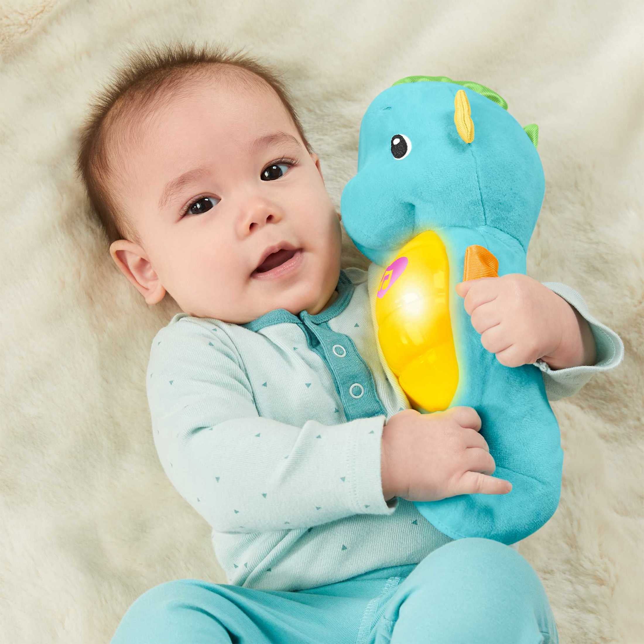 Fisher-Price Soothe & Glow Seahorse, Musical Plush Toy & Sound Machine for Baby with Lights, Blue