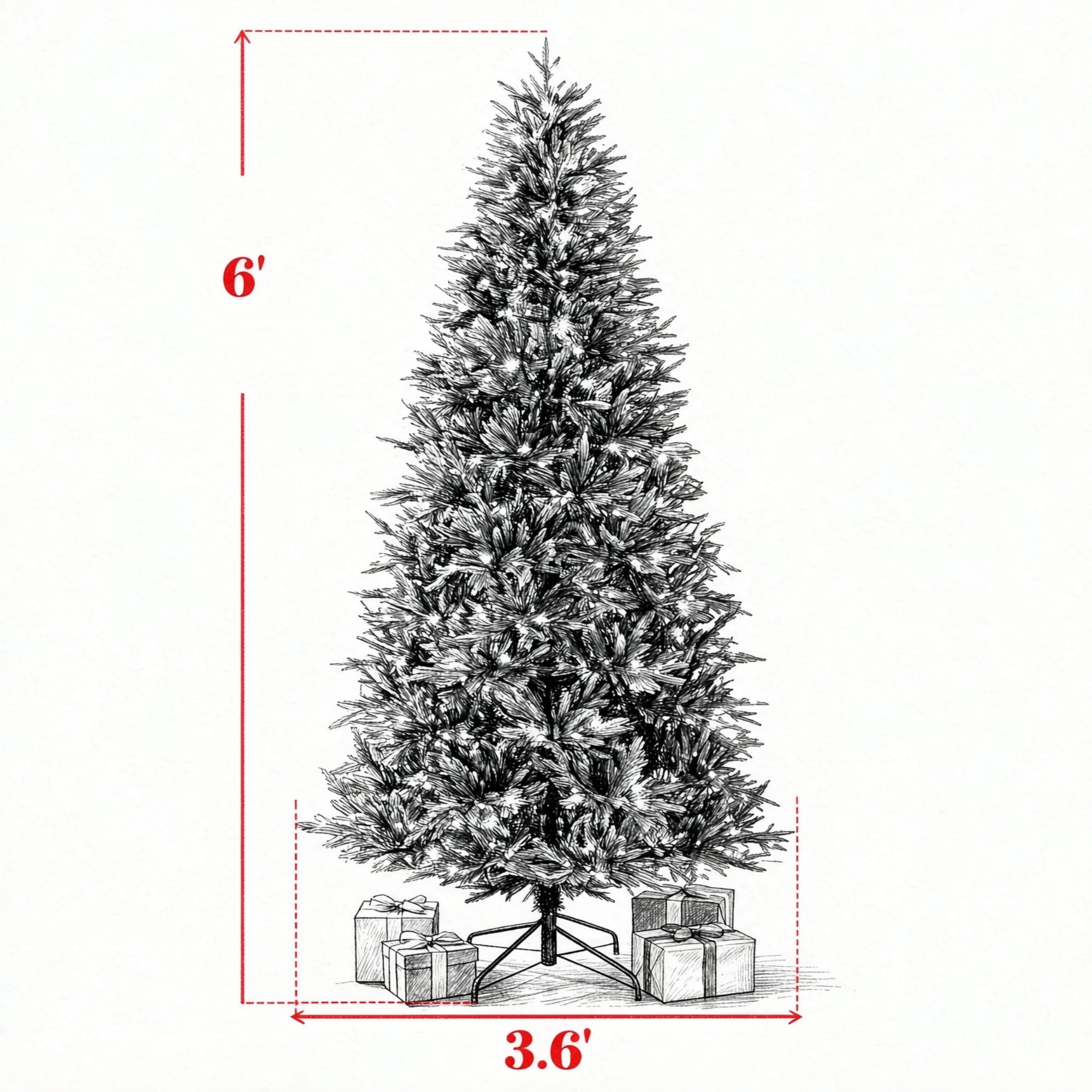 6 ft Pre-Lit Christmas Tree with 320 LED Lights, 11 Lighting Modes, Remote Control, 732 PE Tips, Hinged Assembly, Metal Stand