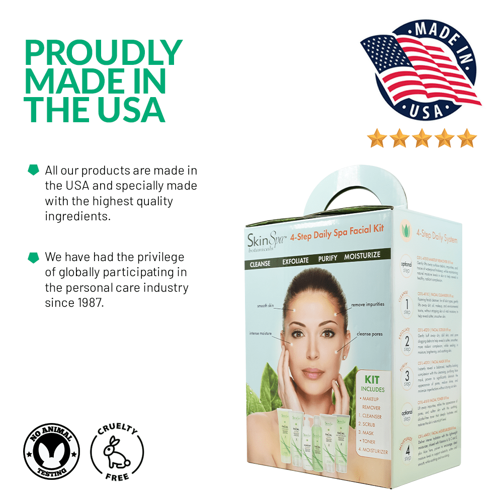 SKIN SPA Facial Cleanser Set, 8 oz - Daily Routine Kit with Aloe Vera, Face Wash, Scrub, Toner