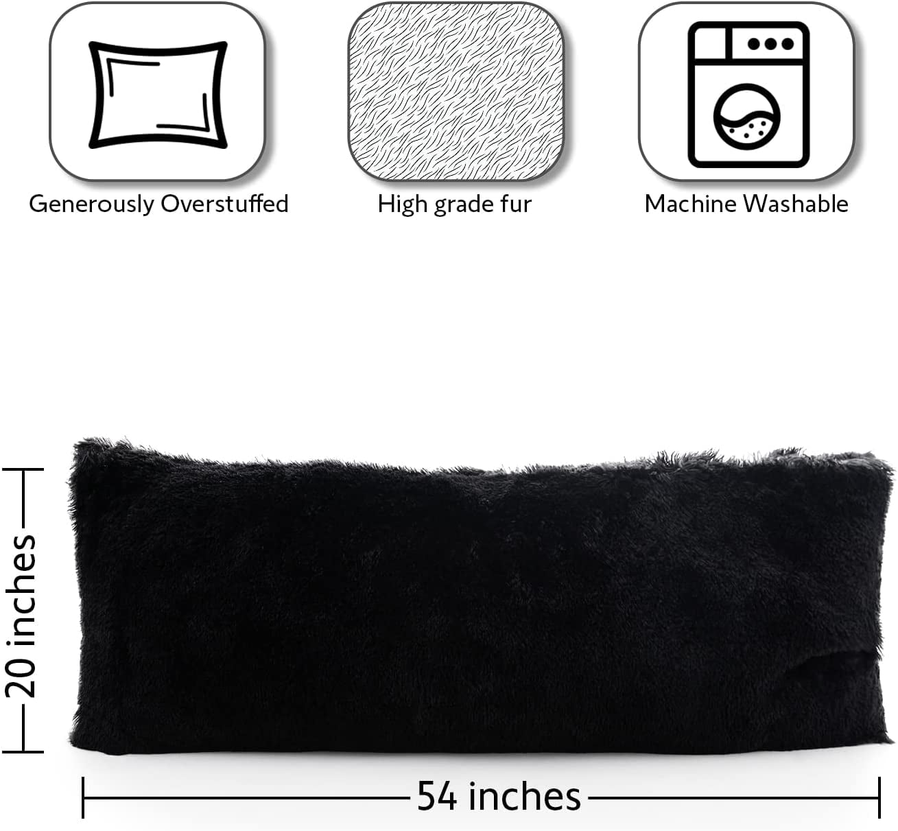 Cheer Collection Long Hair Shaggy Body Pillow, 20" x 54", Plush Fabric