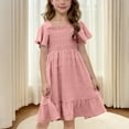 thumbnail image 4 of Mgmyaa Girl's Summer Dresses Ruffle Sleeve Tiered Smocked Swing Midi Casual A-Line Twirly School Sundress Size 4-14 Years, 4 of 7