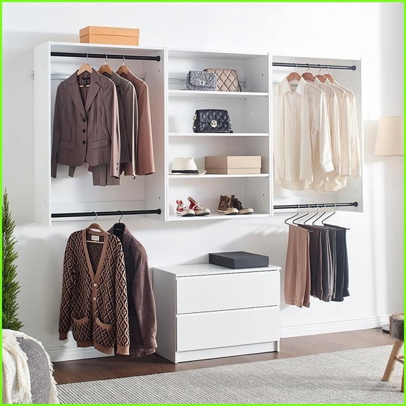 Closet Systems: Devi Modern Modular Wall-Mounted Closet, Warm Oak Finish | White | Wood