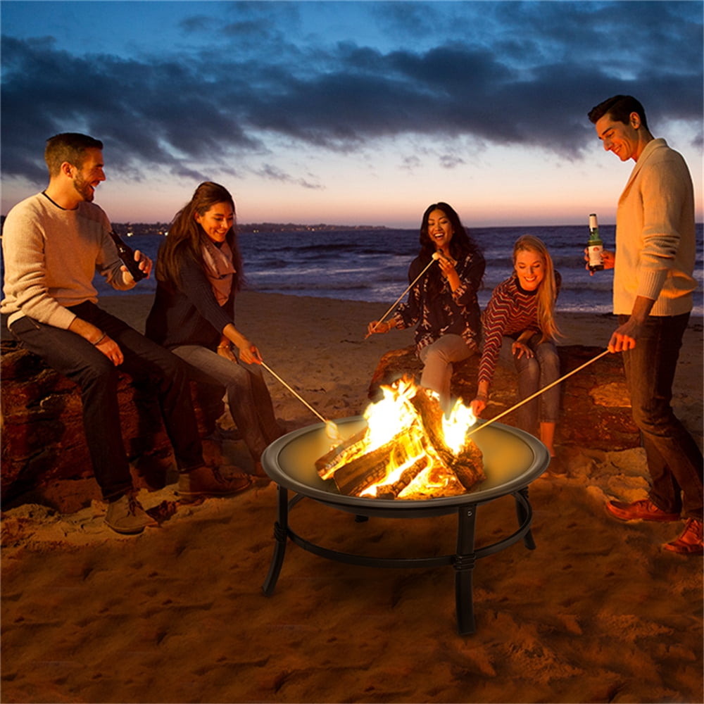 Singlyfire 26 inch Fire Pit for Outside Portable Fire Pit Wood Burning Small Fire Bowl for Camping Picnic Bonfire Patio Outside Backyard Garden Firepit with Log Grate, Poker