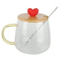 thumbnail image 1 of Bonita taza de vidrio de borosilicato de 400 ml, resistente al calor, con cuchara de acero inoxidable y tapa de bambú (Amor), 1 of 14