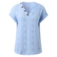 thumbnail image 5 of Women Summer Tops Women's Spring/ summer Solid Color V Neck Short Sleeve Button Loose T Shirt for Women Long V Neck T Shirts for Oversized Tops plus Size Shirt Athletic Long Sleeve under Blue M, 5 of 9