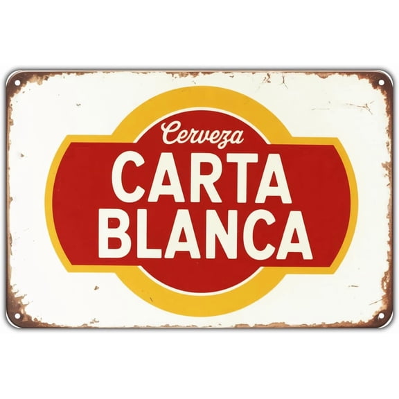 Cerveza Carta Blanca Beer tin sign Vintage Advertising Metal Sign for Garden & Yard Bar Porch Garage Home Bedroom Kitchen Decor Gift 8 x 12 easy to hang