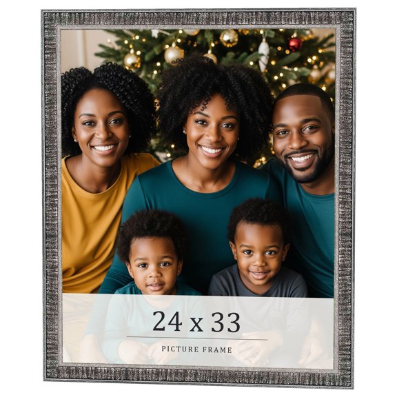 24x33 Frame Silver Grey Distressed Solid Wood Picture Frame | 0.75 Inch Moulding Width | Interior