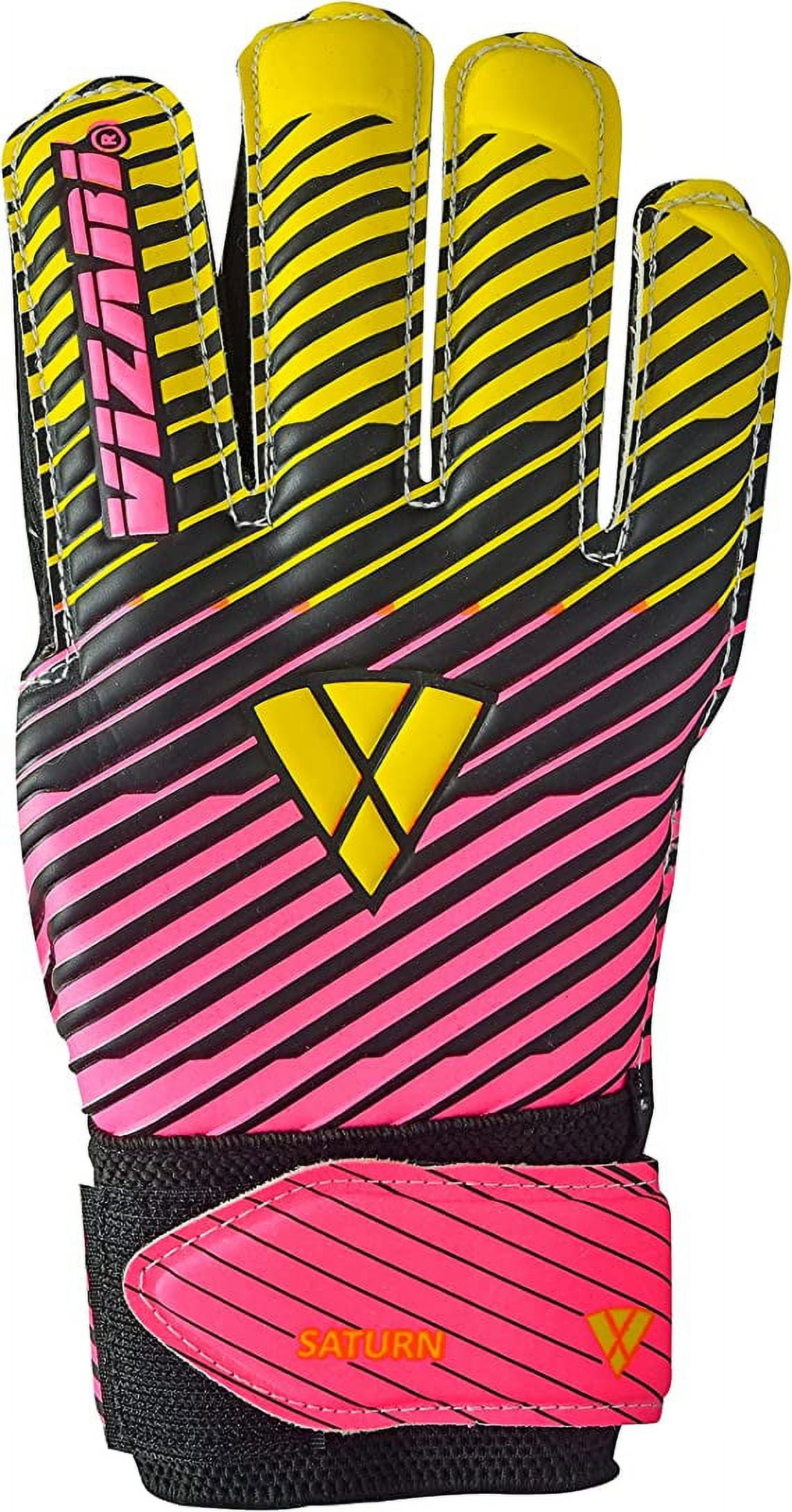 VIZARI Sports Saturn Soccer Goalie Goalkeeper Gloves Size 8 Pink for Kids Youth & Boys, Football Gloves with Grip Boost Padded Palm and fingersave Flat Cut Construction