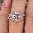 thumbnail image 5 of 2.75 Carat Morganite Engagement Ring On 10k White Gold Halo Design Bridal Ring Set 8x6mm Oval Cut Gemstone Thin Pave Stacking Band Split Shank Surprisingly, 5 of 5