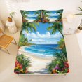 thumbnail image 5 of jejeloiu Vibrant Beach Floral Bed Sheets,Tropical Ocean Print Full Size Sheets For Boys,Blue Multicolor,4-Piece,1 Flat Sheet, 1 Fitted Sheet and 2 Pillowcases, 5 of 6