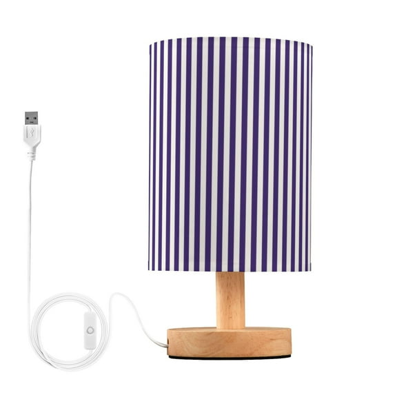 Navy Blue Striped Linear Stripes Bedside Table Lamp LED Warm Lights with USB Charging Port Retro Cylinder Desk Lamps