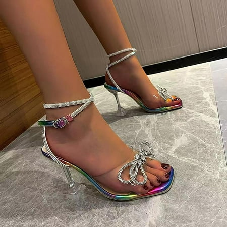 

Binmer Women s Shoes Solid Color Women s Hight-Heeled Banquet Bow Buckle Sandals