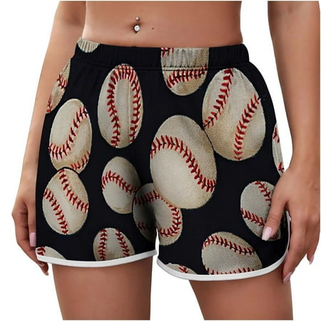

Shorts for Women Summer Lightweight Casual Print Shorts Elastic Waist Drawstring Comfy Shorts Black XXL